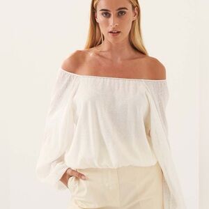 NWT Line the Label size S Padma Top Linen Blend Off Shoulder Crop